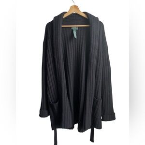 Lauren Ralph Lauren Merino/Agar/Cashmere Blend Long Ribbed Cardigan Black